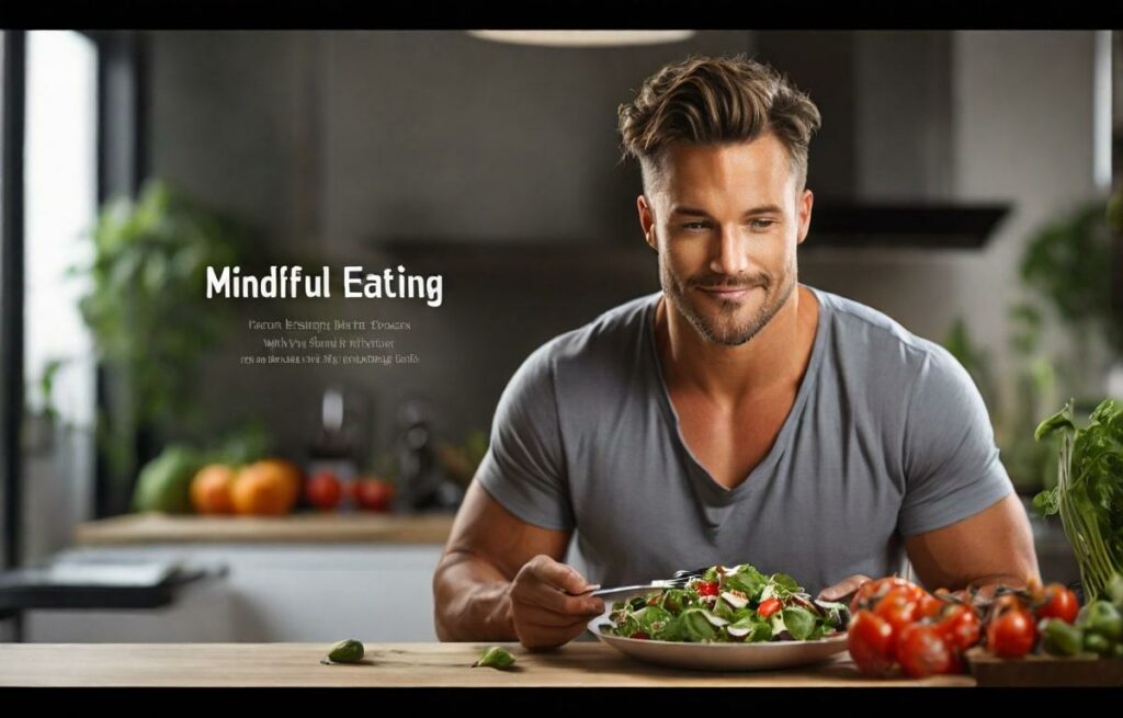 a fit man is eating mindfully by testing the food