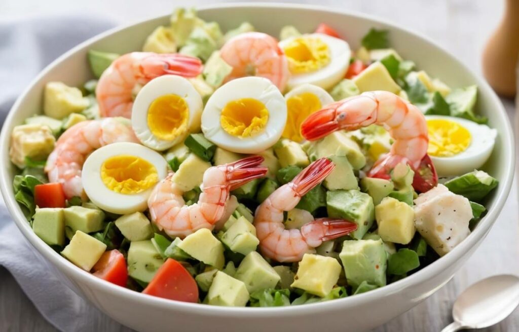 Healthy meal prep for weight loss: Avocado, Shrimp and Egg Chopped Salad