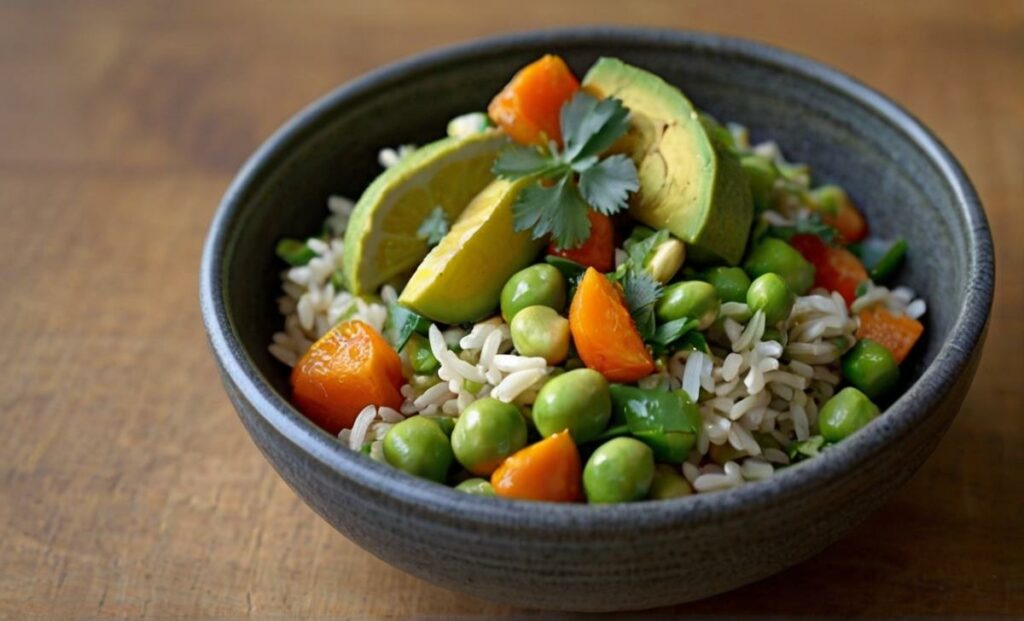Healthy meal prep for weight loss: Veggie Rice With Bowl Edamame